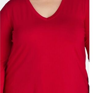 Terra & Sky Women's Long Sleeve V-Neck Top - Bold Red